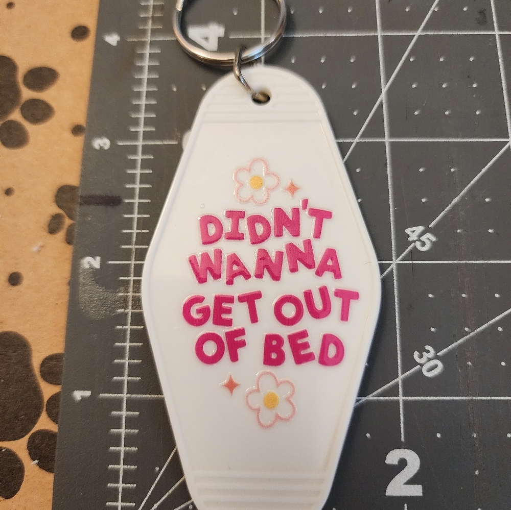 White Keychain with Pink Text - Picture 3 of 3